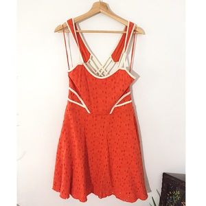 Free People orange and cream cotton mini dress